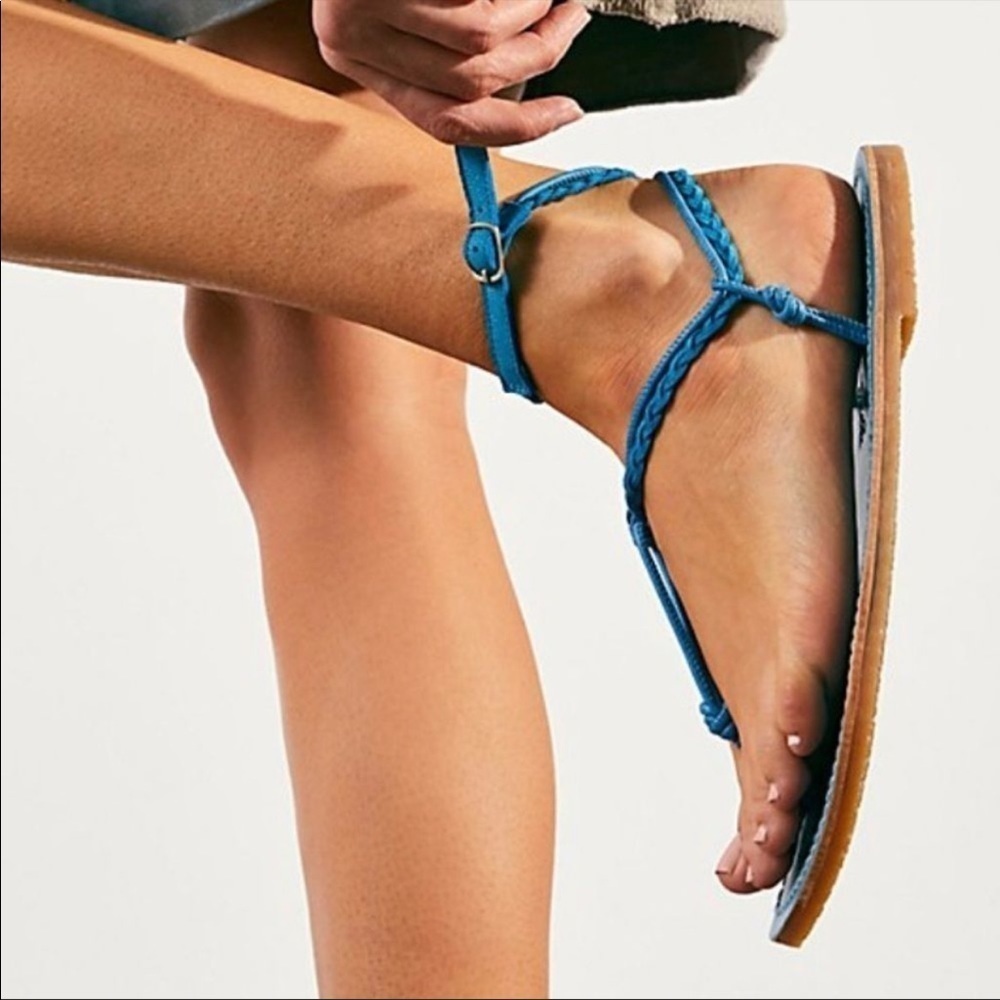 Free People Braided Turquoise Leather Ankle-Strap Sandals